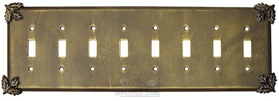 Oak Leaf Switchplate Eight Gang Toggle Switchplate in Pewter with Maple Wash