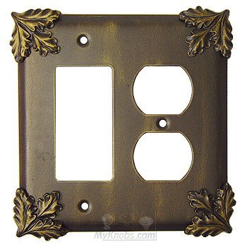 Oak Leaf Switchplate Combo Rocker/GFI Duplex Outlet Switchplate in Black with Maple Wash