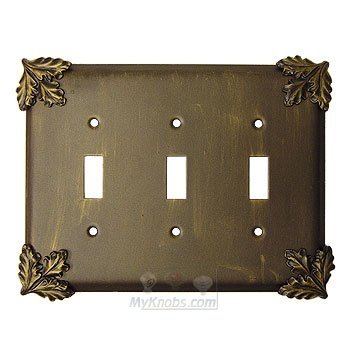 Oak Leaf Switchplate Triple Toggle Switchplate in Pewter with Maple Wash