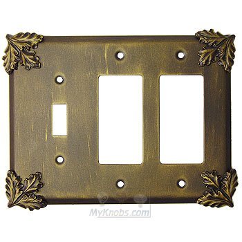 Oak Leaf Switchplate Combo Double Rocker/GFI Single Toggle Switchplate in Bronze with Black Wash