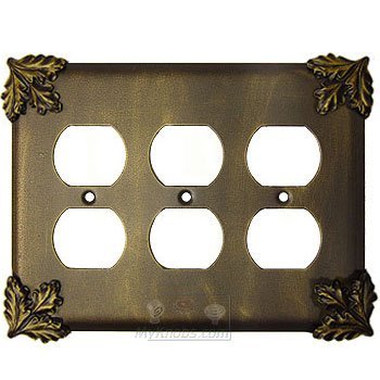 Oak Leaf Switchplate Triple Duplex Outlet Switchplate in Pewter with Bronze Wash