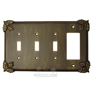 Oak Leaf Switchplate Combo Rocker/GFI Triple Toggle Switchplate in Pewter with Maple Wash