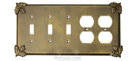 Oak Leaf Switchplate Combo Double Duplex Outlet Triple Toggle Switchplate in Antique Gold