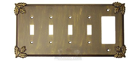 Oak Leaf Switchplate Combo Rocker/GFI Quadruple Toggle Switchplate in Pewter with Copper Wash