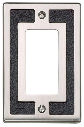Single Rocker Switchplate in Black Leather and Brushed Nickel