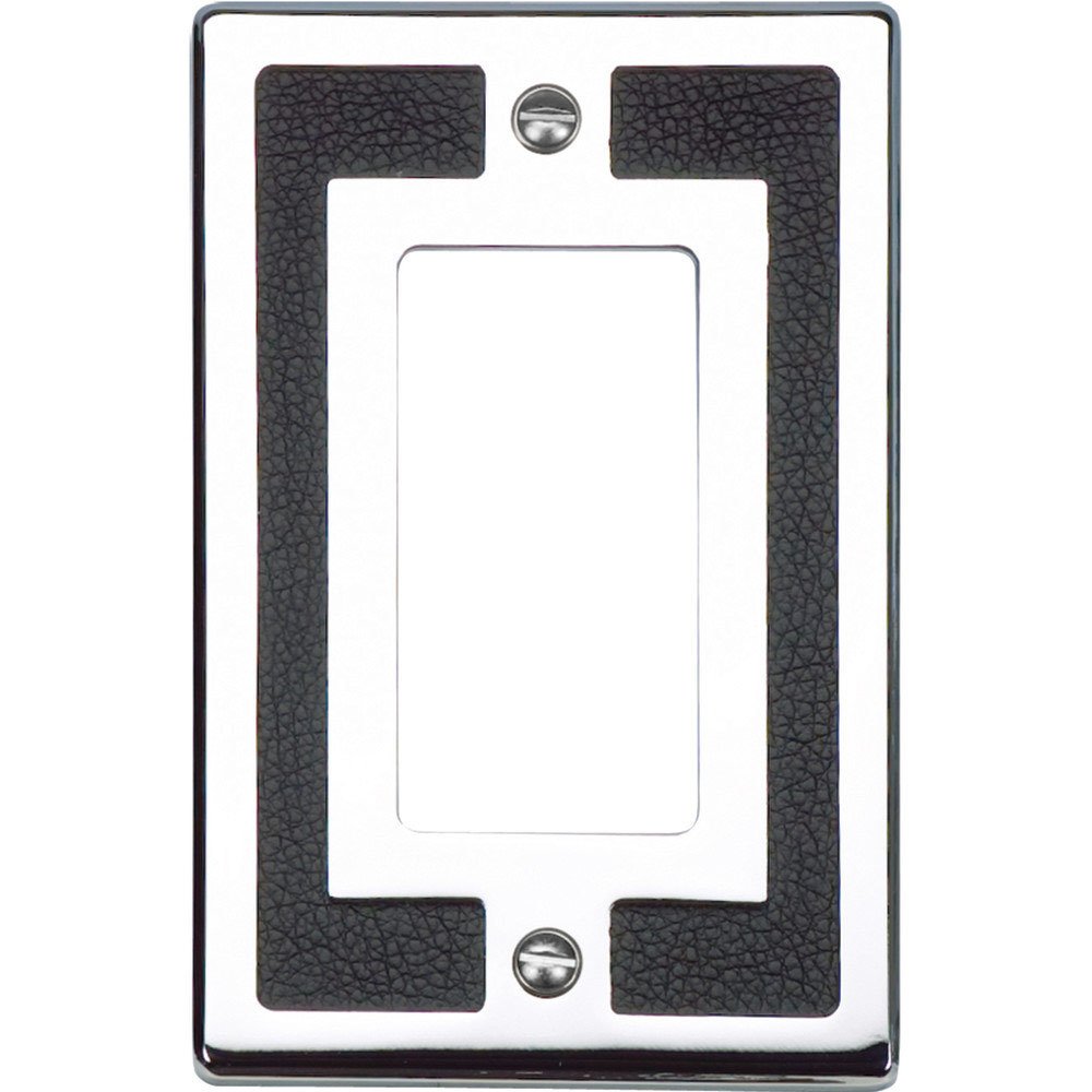 Single Rocker Switchplate in Black Leather and Polished Chrome