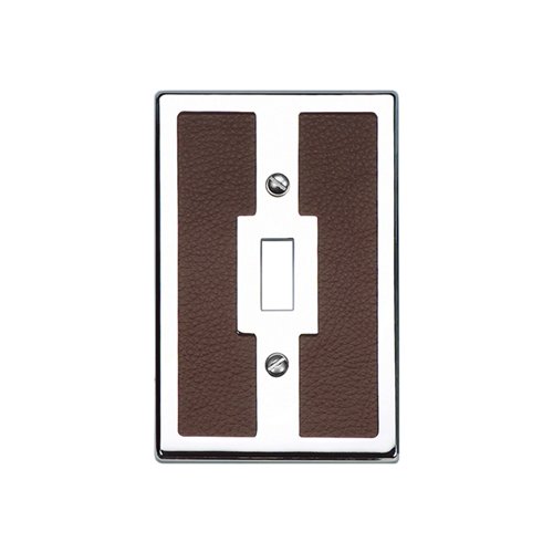 Single Toggle Switchplate in Brown Leather and Polished Chrome