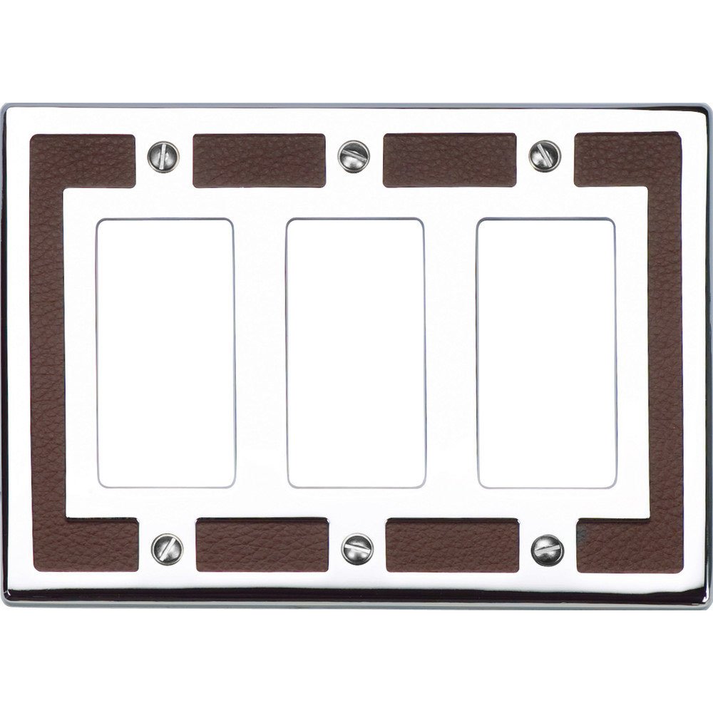 Triple Rocker Switchplate in Brown Leather and Polished Chrome