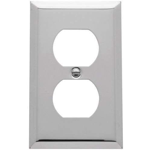 Single Duplex Outlet Beveled Edge Switchplate in Polished Chrome