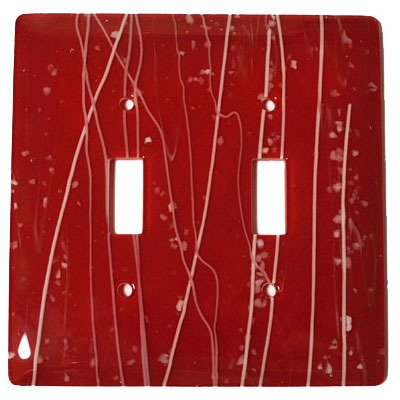 Double Toggle Glass Switchplate in White & Red