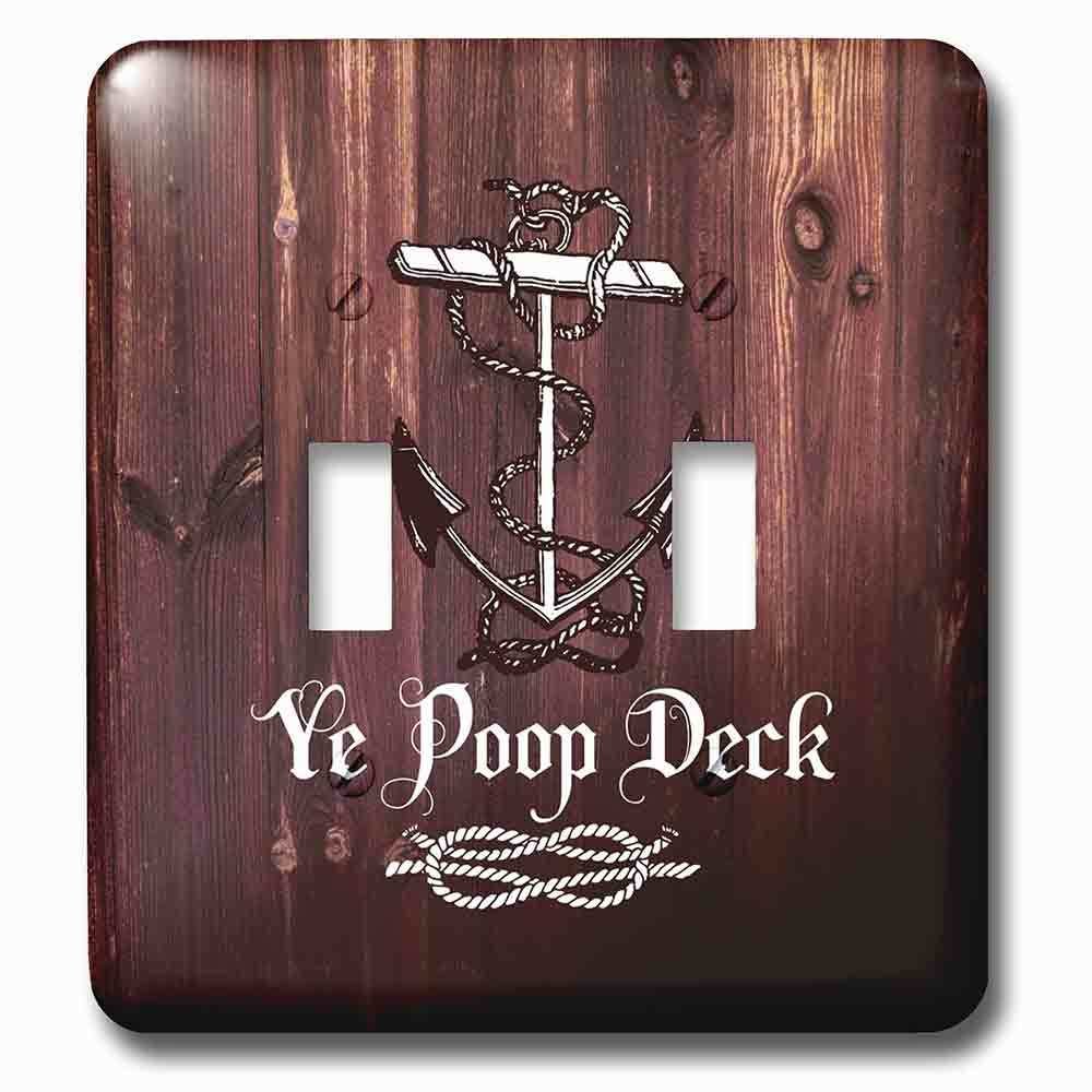 Double Toggle Wallplate With Poop Deck-White Anchor And Text On Brown Weatherboardnot Real Wood