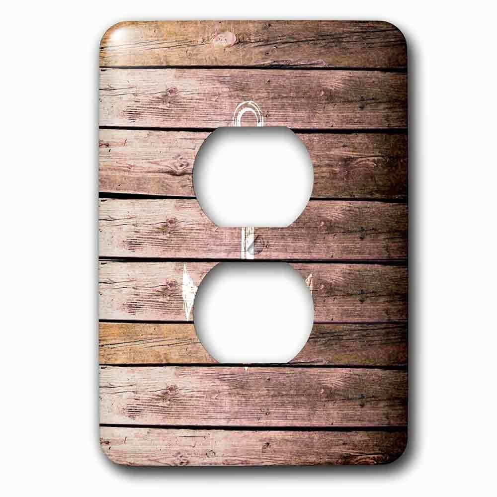 Single Duplex Outlet With White Anchor Stamp On Wood Texture Graphic Print Not Actually Wooden Brown Grunge Nautical Theme