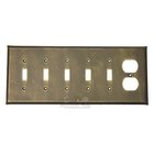 Plain Switchplate Combo Duplex Outlet Five Gang Toggle Switchplate in Pewter with Terra Cotta Wash