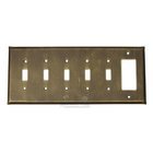 Plain Switchplate Combo Rocker/GFI Five Gang Toggle Switchplate in Rust with Black Wash