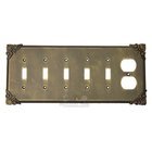 Corinthia Switchplate Combo Duplex Outlet Five Gang Toggle Switchplate in Black with Maple Wash