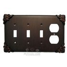 Corinthia Switchplate Combo Duplex Outlet Triple Toggle Switchplate in Black with Chocolate Wash