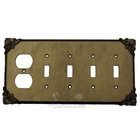 Corinthia Switchplate Combo Duplex Outlet Quadruple Toggle Switchplate in Pewter with Terra Cotta Wash