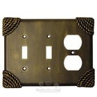 Roguery Switchplate Combo Duplex Outlet Double Toggle Switchplate in Black with Verde Wash