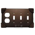 Roguery Switchplate Combo Duplex Outlet Triple Toggle Switchplate in Black with Terra Cotta Wash