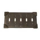 Roguery Switchplate Five Gang Toggle Switchplate in Black with Steel Wash