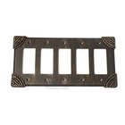 Roguery Switchplate Five Gang Rocker/GFI Switchplate in Pewter Bright