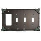 Sonnet Switchplate Combo Rocker/GFI Triple Toggle Switchplate in Black with Bronze Wash