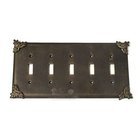 Sonnet Switchplate Five Gang Toggle Switchplate in Pewter with Maple Wash
