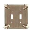 Fleur De Lis Double Toggle Switchplate in Black with Bronze Wash