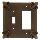 Fleur De Lis Combo Toggle/Rocker Switchplate in Pewter with Maple Wash