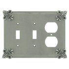 Fleur De Lis 2 Toggle/1 Duplex Outlet Switchplate in Pewter Bright