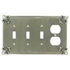 Fleur De Lis 3 Toggle/1 Duplex Outlet Switchplate in Brushed Natural Pewter