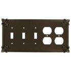 Fleur De Lis 3 Toggle/2 Duplex Outleet Switchplate in Bronze with Copper Wash