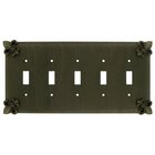 Fleur De Lis Five Gang Toggle Switchplate in Black with Bronze Wash