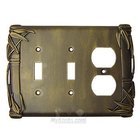Bamboo Switchplate Combo Duplex Outlet Double Toggle Switchplate in Black with Bronze Wash