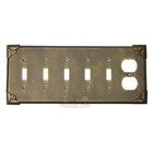 Pompeii Switchplate Combo Duplex Outlet Five Gang Toggle Switchplate in Pewter with Verde Wash