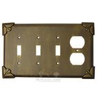 Pompeii Switchplate Combo Duplex Outlet Triple Toggle Switchplate in Bronze with Verde Wash