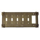 Oak Leaf Switchplate Combo Rocker/GFI Five Gang Toggle Switchplate in Bronze with Black Wash
