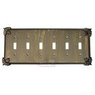 Oak Leaf Switchplate Six Gang Toggle Switchplate in Pewter with Bronze Wash
