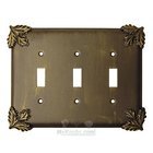 Oak Leaf Switchplate Triple Toggle Switchplate in Pewter with Terra Cotta Wash