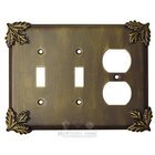 Oak Leaf Switchplate Combo Duplex Outlet Double Toggle Switchplate in Pewter with Cherry Wash