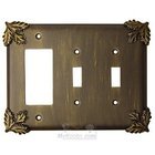 Oak Leaf Switchplate Combo Rocker/GFI Double Toggle Switchplate in Brushed Natural Pewter