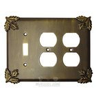 Oak Leaf Switchplate Combo Double Duplex Outlet Single Toggle Switchplate in Satin Pewter