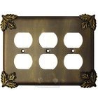 Oak Leaf Switchplate Triple Duplex Outlet Switchplate in Pewter with Verde Wash