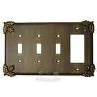 Oak Leaf Switchplate Combo Rocker/GFI Triple Toggle Switchplate in Brushed Natural Pewter