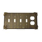 Oak Leaf Switchplate Combo Duplex Outlet Quadruple Toggle Switchplate in Pewter with Bronze Wash