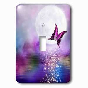 Jazzy Wallplates - Wallplate With Purple Lake In The Moonlight With Butterfly