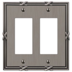 Amerelle Decorative Wallplates - Ribbon and Reed - Double Rocker Wallplate in Antique Nickel
