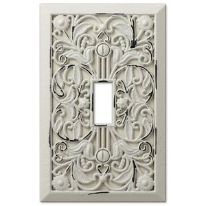 Amerelle Decorative Wallplates - Filigree - Single Toggle Wallplate in Antique White