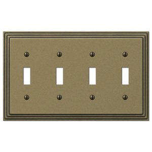 Amerelle Decorative Wallplates - Steps - Quadruple Toggle Wallplate in Rustic Brass