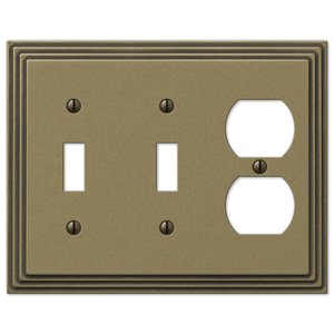 Amerelle Decorative Wallplates - Steps - Double Toggle Single Duplex Combo Wallplate in Rustic Brass